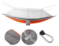 Captain Fileli ve Cibinlikli Pro Kamp Hamak – 260x140 cm, Turuncu-Gri, 150 kg Taşıma Kapasiteli